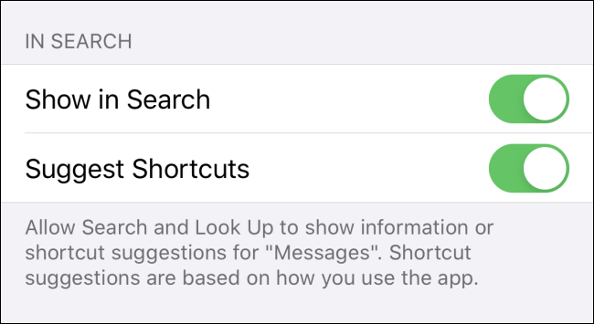 Configuración de búsqueda de mensajes de Spotlight en iPhone