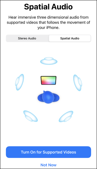La pantalla de prueba de Spatial Audio en un iPhone.