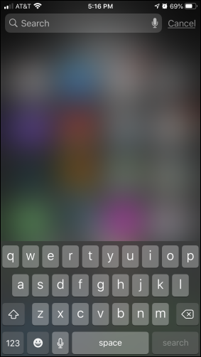 Pantalla de búsqueda de Spotlight en iPhone