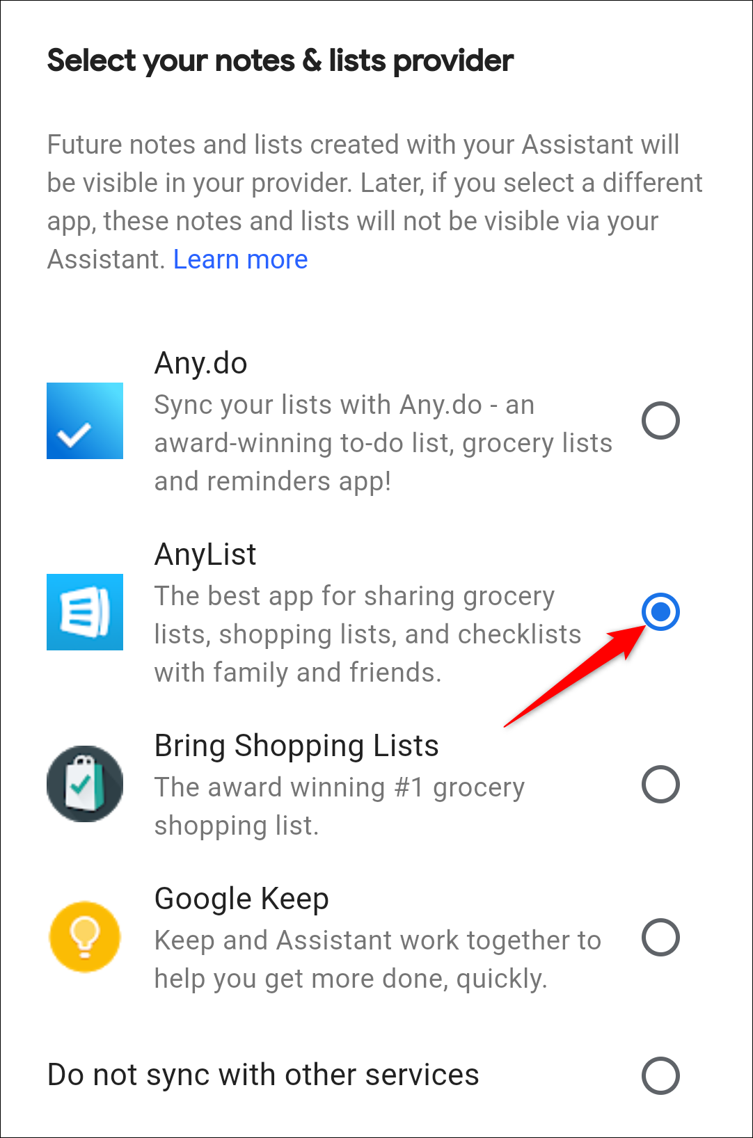 Asistente de Google seleccione cualquier lista de compras