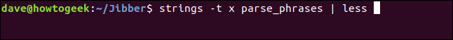 strings -tx parse_phrases |  menos en una ventana de terminal