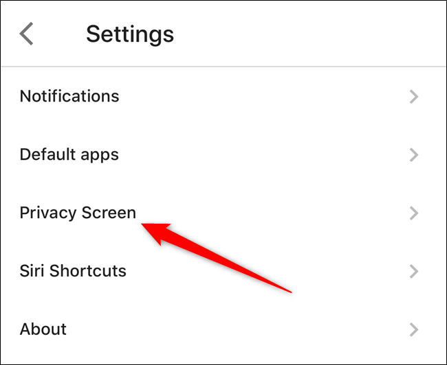 Toca la opción "Pantalla de privacidad"