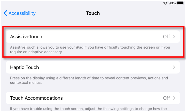 Toca "AssistiveTouch".