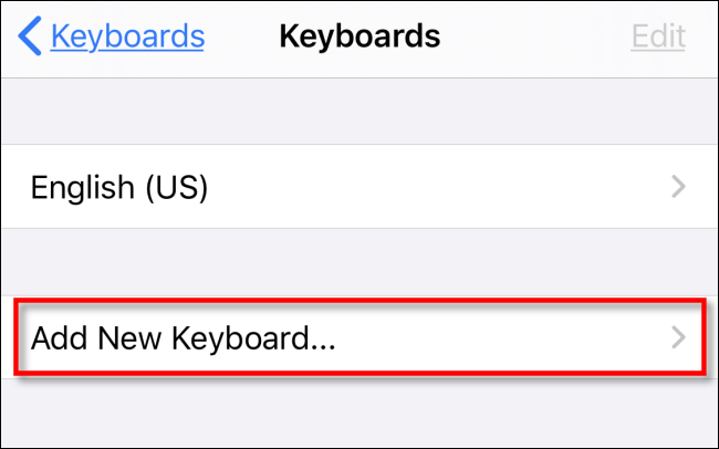 Toque Agregar nuevo teclado en Configuración en iPhone