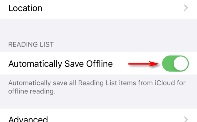 Toque el interruptor Guardar automáticamente sin conexión en Configuración en iPhone