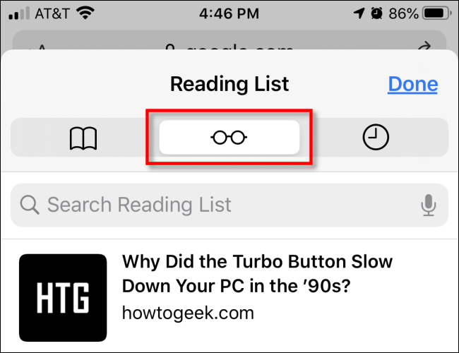 Toque el icono de gafas en Safari en iPhone para acceder a la Lista de lectura