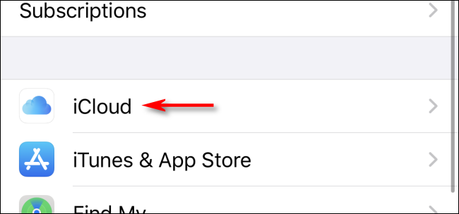 Toque iCloud en Configuración en iPhone