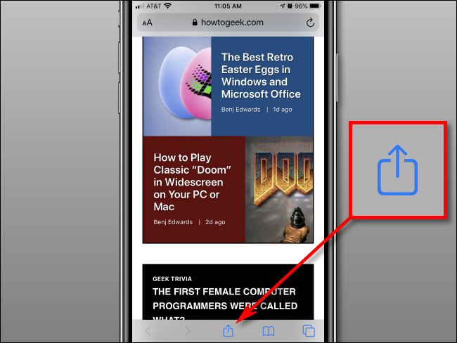Botón Tape Share en Safari en iPhone