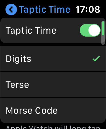 La opción "Taptic Time" en Apple Watch.