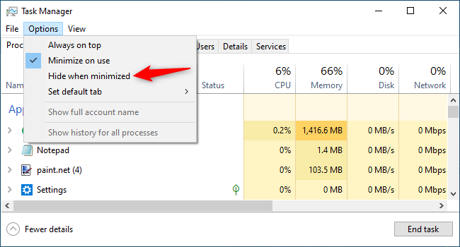 Habilitar "Ocultar cuando esté minimizado" para la barra de tareas de Windows.