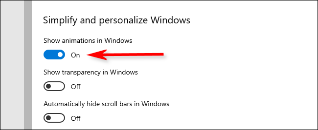 Desactiva la opción "Mostrar animaciones en Windows".