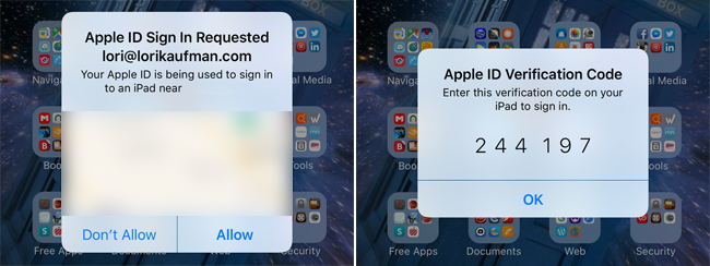 Un ejemplo del proceso de autenticación de dos pasos de Apple.