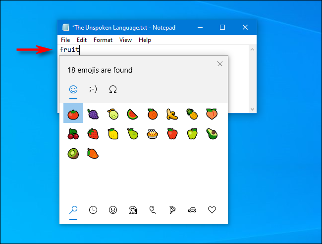 Escriba una palabra para buscar su emoji en Windows 10