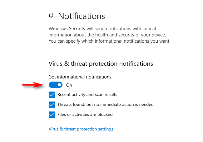 Notificaciones de protección contra virus y amenazas en Windows 10