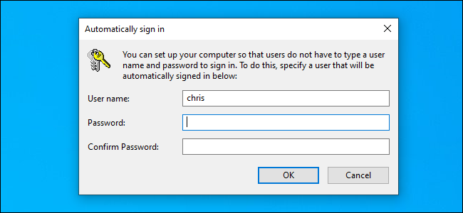 La ventana de opciones "Iniciar sesión automáticamente" en Windows 10.