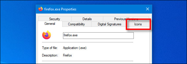 En la ventana Propiedades de EXE en Windows 10, haga clic en la pestaña especial "Icono" de IconViewer.
