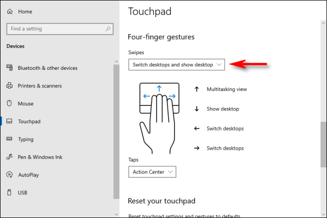 Gestos del TouchPad de cuatro dedos en Windows 10 que cambian los escritorios virtuales