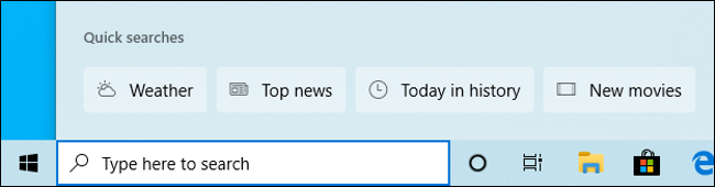 Búsquedas rápidas en el panel de inicio de búsqueda de Windows 10.