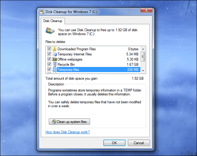 limpieza de disco de Windows 7