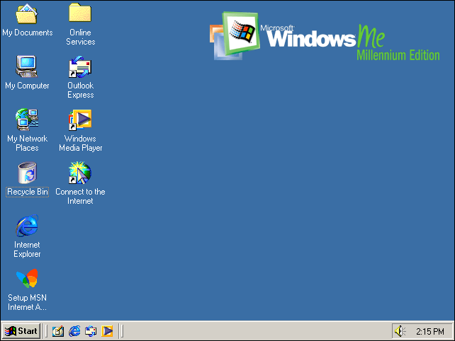El escritorio predeterminado de Windows Millennium Edition.