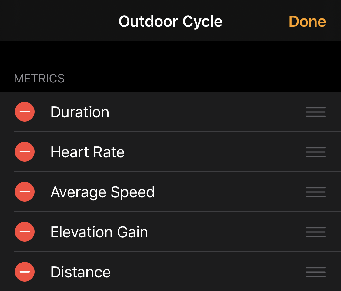 Una pantalla de entrenamiento "Ciclo al aire libre" en el Apple Watch. 