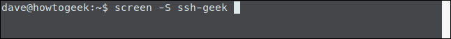 El comando "screen -S ssh-geek" en una ventana de terminal.