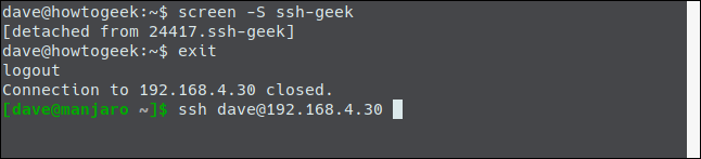 El comando "ssh dave@192.168.4.30" en una ventana de terminal.
