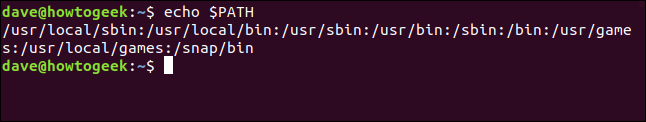 El comando "echo $ PATH" en una ventana de terminal.
