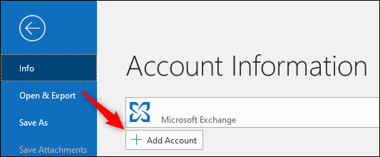 Botón "Agregar cuenta" de Outlook.