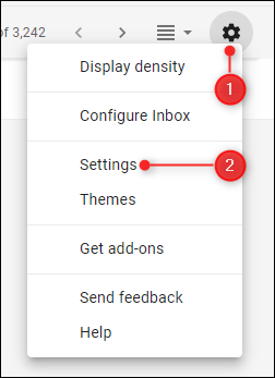 La opción Configuración en Gmail