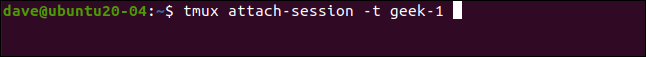 tmux attach-session -t geek-1 en una ventana de terminal.