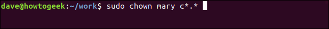 sudo chown mary c *. * en una ventana de terminal