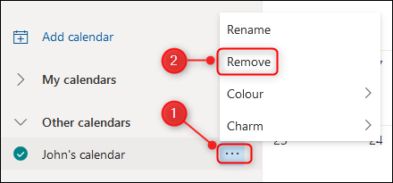 Opción "Eliminar" del calendario de Outlook Online.