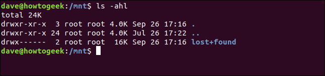 ls -ahl en una ventana de terminal