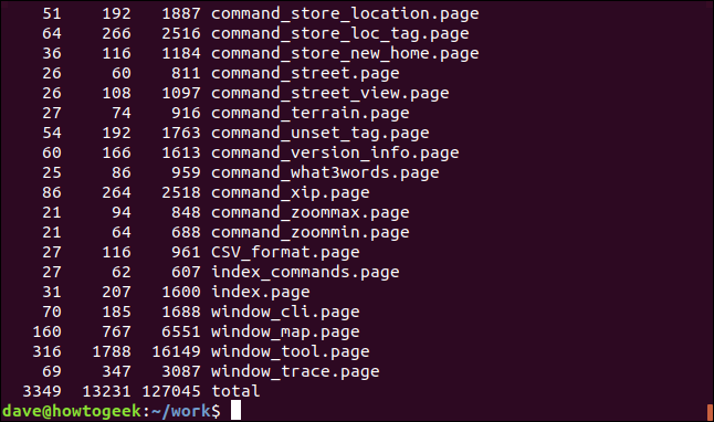 Recuento de palabras, caracteres y líneas en una ventana de terminal