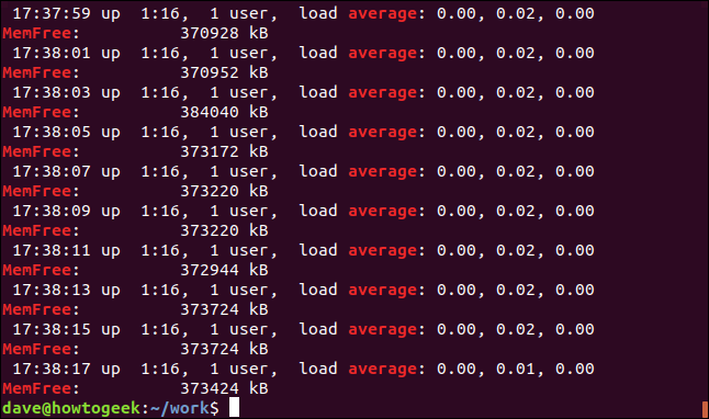 Salida de grep -E -w -i "average | memfree" geek-1.log en una ventana de terminal