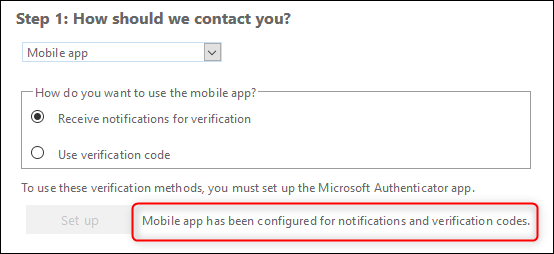 El mensaje de configuración correcta de MFA