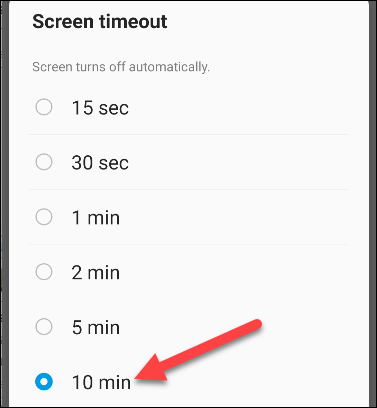 tiempo de espera de la pantalla de Android