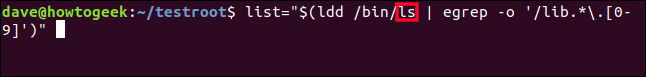 list = "$ (ldd / bin / ls | egrep -o '/lib.*\.[0-9]')" en una ventana de terminal