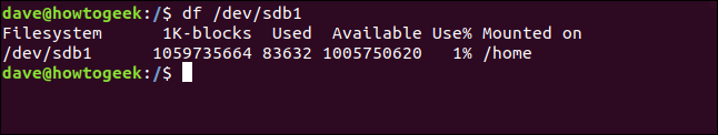 df / dev / sdb1 en una ventana de terminal