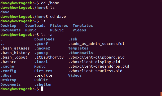 cd / home y otros comandos para probar / home firectory en una ventana de terminal