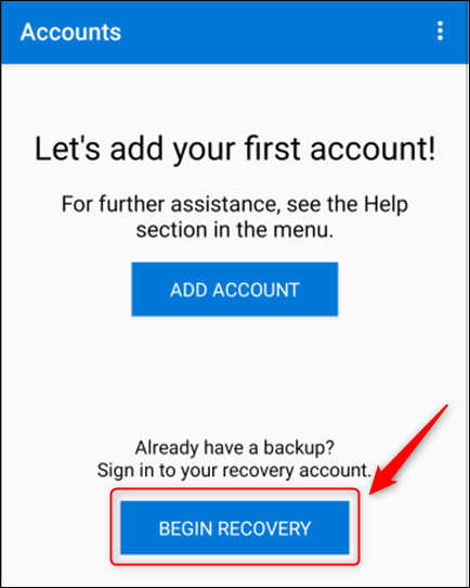 Haga clic en "Iniciar recuperación" en Microsoft Authenticator.