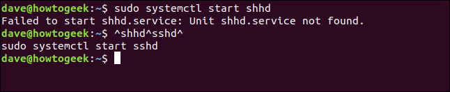 Un comando "sudo systemctl start shhd" en una ventana de terminal.