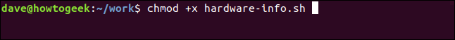 "chmod + x haredware-info.sh en una" ventana de terminal.