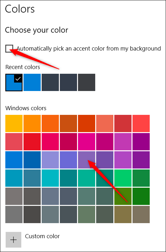 elegir colores en la aplicación de configuración