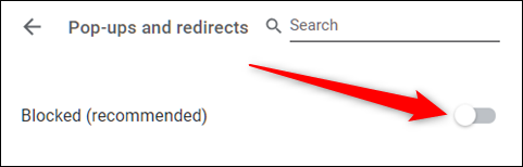 Active o desactive esta función para permitir o bloquear ventanas emergentes respectivamente