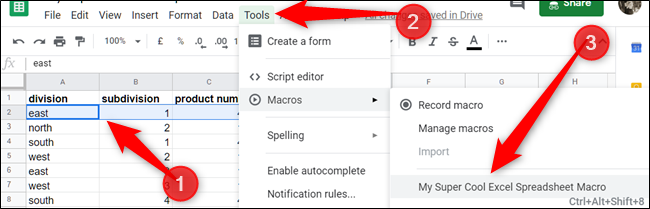 Si hizo una macro referenciada relativa, resalte las celdas, luego haga clic en Herramientas> Macros> YourMacroName, para ejecutar la macro