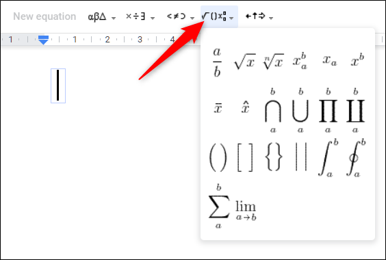 Haga clic en un menú desplegable para comenzar a crear una ecuación.