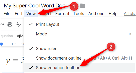 Haga clic en Ver> Mostrar barra de herramientas de ecuaciones para deshacerse de la barra de herramientas del editor de ecuaciones.