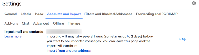 Puede ver el progreso de la importación desde Configuración> Cuentas e importación.